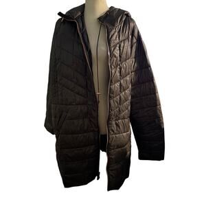 Lane Bryant Olive Green Chevron Quilted Hooded Puffer Jacket, Plus Size 18/20